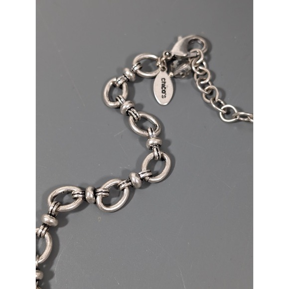 Chicos Reversible Golden Silver Tone Textured Bib Statement Necklace 22 in - Picture 9 of 11